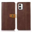 For Motorola Moto G73 5G Stitching Thread Calf Texture Leather Phone Case(Coffee) - 1