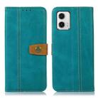 For Motorola Moto G73 5G Stitching Thread Calf Texture Leather Phone Case(Light Green) - 1