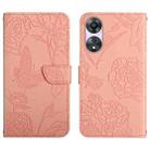 For OPPO Reno8 T 5G/A1 Pro 5G HT03 Skin Feel Butterfly Embossed Flip Leather Phone Case(Pink) - 1