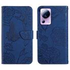 For Xiaomi 13 Lite HT03 Skin Feel Butterfly Embossed Flip Leather Phone Case(Blue) - 1