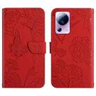 For Xiaomi 13 Lite HT03 Skin Feel Butterfly Embossed Flip Leather Phone Case(Red) - 1