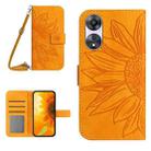 For OPPO Reno8 T 5G/A1 Pro 5G HT04 Skin Feel Sun Flower Embossed Flip Leather Phone Case with Lanyard(Yellow) - 1