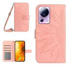 For Xiaomi 13 Lite HT04 Skin Feel Sun Flower Embossed Flip Leather Phone Case with Lanyard(Pink) - 1