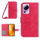 For Xiaomi 13 Lite HT04 Skin Feel Sun Flower Embossed Flip Leather Phone Case with Lanyard(Rose Red) - 1