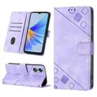 For OPPO A17 Skin-feel Embossed Leather Phone Case(Light Purple) - 1