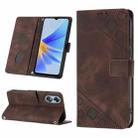 For OPPO A17 Skin-feel Embossed Leather Phone Case(Brown) - 1