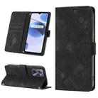 For Realme C35 Skin-feel Embossed Leather Phone Case(Black) - 1