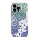 For iPhone 14 Film Craft Hard PC Phone Case(Green Blue Flower) - 1