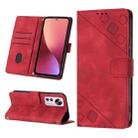 For Xiaomi 12 Pro Skin-feel Embossed Leather Phone Case(Red) - 1