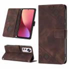 For Xiaomi 12 Pro Skin-feel Embossed Leather Phone Case(Brown) - 1