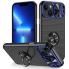 For iPhone 14 Sliding Camshield Armor Phone Case with Ring Holder(Blue Black) - 1