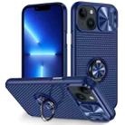 For iPhone 14 Sliding Camshield Armor Phone Case with Ring Holder(Blue) - 1