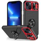 For iPhone 14 Sliding Camshield Armor Phone Case with Ring Holder(Red Black) - 1