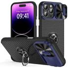 For iPhone 14 Pro Sliding Camshield Armor Phone Case with Ring Holder(Blue Black) - 1