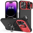 For iPhone 14 Pro Sliding Camshield Armor Phone Case with Ring Holder(Red Black) - 1