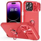 For iPhone 14 Pro Sliding Camshield Armor Phone Case with Ring Holder(Red) - 1