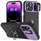 For iPhone 14 Pro Sliding Camshield Armor Phone Case with Ring Holder(Purple Black) - 1