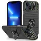 For iPhone 13 Sliding Camshield Armor Phone Case with Ring Holder(Army Green Black) - 1