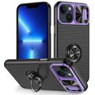 For iPhone 13 Sliding Camshield Armor Phone Case with Ring Holder(Purple Black) - 1