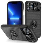 For iPhone 13 Pro Sliding Camshield Armor Phone Case with Ring Holder(Black) - 1