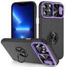 For iPhone 13 Pro Sliding Camshield Armor Phone Case with Ring Holder(Purple Black) - 1