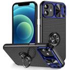 For iPhone 12 Sliding Camshield Armor Phone Case with Ring Holder(Blue Black) - 1