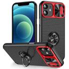 For iPhone 12 Sliding Camshield Armor Phone Case with Ring Holder(Red Black) - 1