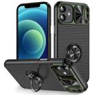 For iPhone 12 Sliding Camshield Armor Phone Case with Ring Holder(Army Green Black) - 1