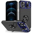 For iPhone 12 Pro Sliding Camshield Armor Phone Case with Ring Holder(Blue Black) - 1