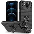 For iPhone 12 Pro Max Sliding Camshield Armor Phone Case with Ring Holder(Black) - 1