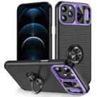 For iPhone 12 Pro Max Sliding Camshield Armor Phone Case with Ring Holder(Purple Black) - 1