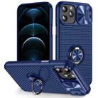 For iPhone 11 Pro Max Sliding Camshield Armor Phone Case with Ring Holder(Blue) - 1