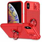 For iPhone X / XS Sliding Camshield Armor Phone Case with Ring Holder(Red) - 1