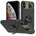 For iPhone XR Sliding Camshield Armor Phone Case with Ring Holder(Army Green Black) - 1
