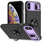For iPhone XR Sliding Camshield Armor Phone Case with Ring Holder(Purple Black) - 1