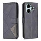 For Xiaomi Poco M6 4G / Redmi 13 4G Magnetic Buckle Rhombus Texture Leather Phone Case(Black) - 1