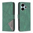 For Xiaomi Poco M6 4G / Redmi 13 4G Magnetic Buckle Rhombus Texture Leather Phone Case(Green) - 1