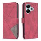 For Xiaomi Poco M6 4G / Redmi 13 4G Magnetic Buckle Rhombus Texture Leather Phone Case(Red) - 1