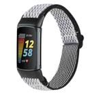 For Fitbit Charge 5 Buckle Wave Braided Nylon Watch Band(White Black) - 1