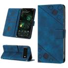 For Google Pixel 6 Pro Skin-feel Embossed Leather Phone Case(Blue) - 1