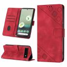 For Google Pixel 6a 5G Skin-feel Embossed Leather Phone Case(Red) - 1