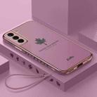 For Samsung Galaxy S23+ 5G 9D Plating Maple Leaf Silicone Phone Case with Strap(Sakura Purple) - 1