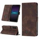 For Sony Xperia 1 IV Skin-feel Embossed Leather Phone Case(Brown) - 1