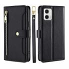 For Motorola Moto G73 5G Sheep Texture Cross-body Zipper Wallet Leather Phone Case(Black) - 1