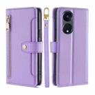 For OPPO Reno8 T 5G/A1 Pro 5G Sheep Texture Cross-body Zipper Wallet Leather Phone Case(Purple) - 1