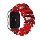 For Apple Watch Ultra 49mm / Series 8&7 45mm / SE 2&6&SE&5&4 44mm / 3&2&1 42mm Cloth + Stainless Steel Hair Ring Watch Band(Big Red Flower) - 1