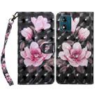 For Motorola Moto E13 3D Painted Leather Phone Case(Pink Flower) - 1