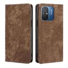 For Xiaomi Redmi 12C 4G RFID Anti-theft Brush Magnetic Leather Phone Case(Brown) - 1
