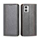 For Motorola Moto G73 5G Grid Texture Magnetic Flip Leather Phone Case(Grey) - 1