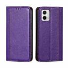 For Motorola Moto G73 5G Grid Texture Magnetic Flip Leather Phone Case(Purple) - 1